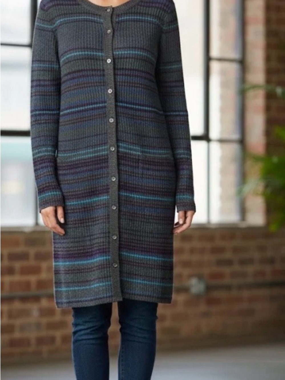 Striped 100% Cashmere long button up cardigan
